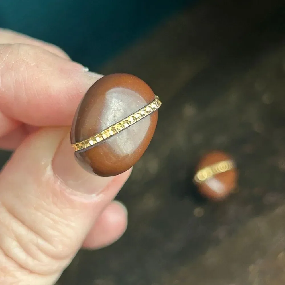 Vintage Art Deco Brown Oval Gold Inlay Buttons